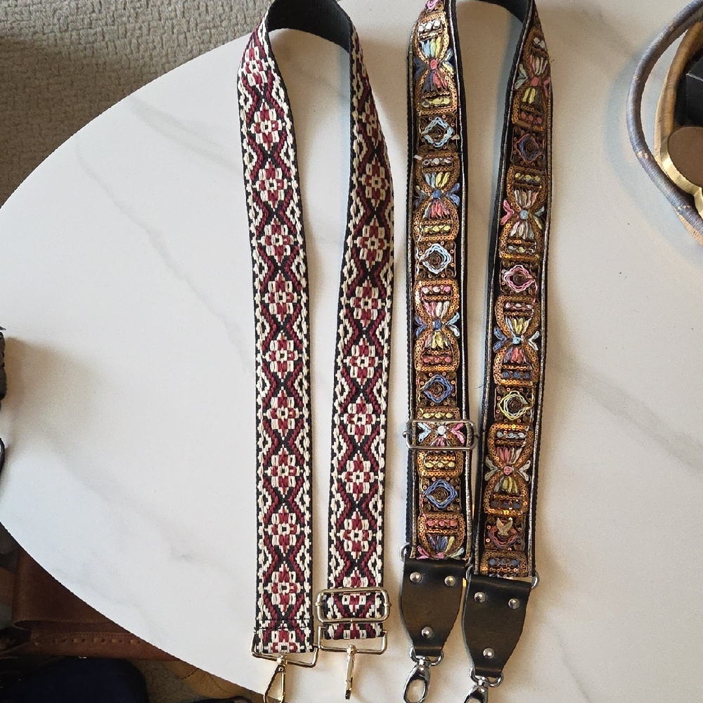 Embroidered Adjustable Guitar/Bag Straps - Pink, Gold, Cream